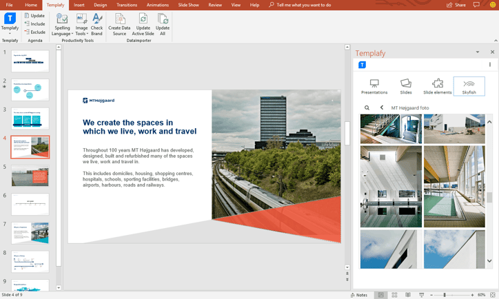 screenshot how Templafy is used in PowerPoint at MT Højgaard