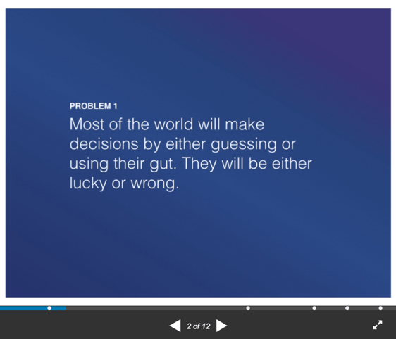 A presentation slide with an issue on it
