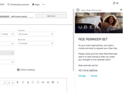 impression Uber ride reminder add-in pentru Outlook 2017