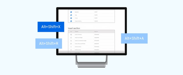 Screen showing Templafy shortcuts