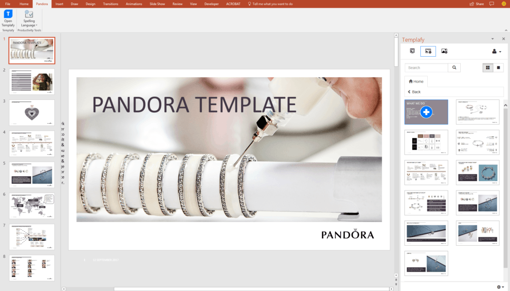 Pandora powerpoint template with Templafy